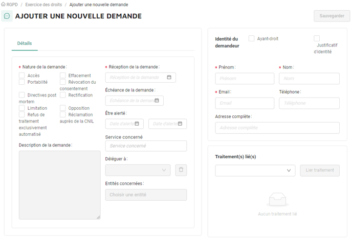 Exercice des droits - Ajouter une nouvelle demande