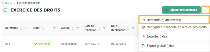 Exercice des droits - acces Demandes Archivees