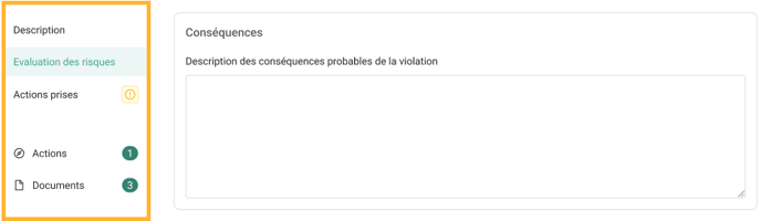 Module des violations - menu