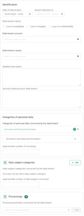 Personal data breach - Description tab