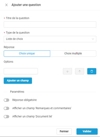 Questionnaires - Ajouter une question