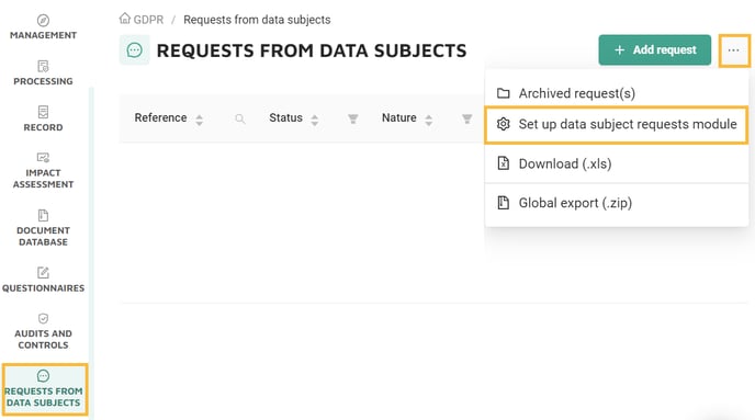 Requests from data subjects - Set up module