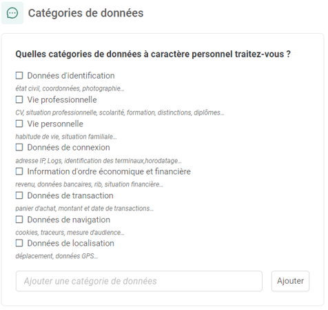 Traitements - Données - Categories de donnees